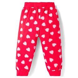 Babyhug Cotton Jersey Knit Full Length Lounge Pant With Heart Print Pack Of 2 - Red & Pink