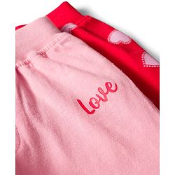 Babyhug Cotton Jersey Knit Full Length Lounge Pant With Heart Print Pack Of 2 - Red & Pink