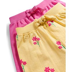 Babyhug Cotton Knit Full Length Lounge Pant With Floral Print Pack Of 2 - Pink & Yellow
