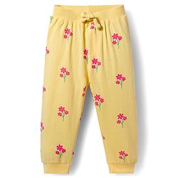 Babyhug Cotton Knit Full Length Lounge Pant With Floral Print Pack Of 2 - Pink & Yellow