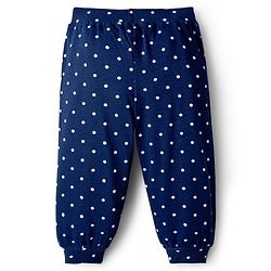 Babyhug Cotton Knit Full Length Lounge Pants with Floral & Polka Dot Print & Bow Applique Pack of 2 - Pink & Navy Blue