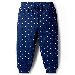 Babyhug Cotton Knit Full Length Lounge Pants with Floral & Polka Dot Print & Bow Applique Pack of 2 - Pink & Navy Blue