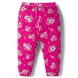 Babyhug Cotton Knit Full Length Lounge Pants with Floral & Polka Dot Print & Bow Applique Pack of 2 - Pink & Navy Blue