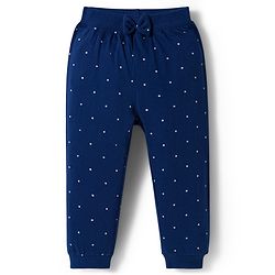 Babyhug Cotton Knit Full Length Lounge Pants with Floral & Polka Dot Print & Bow Applique Pack of 2 - Pink & Navy Blue