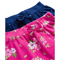 Babyhug Cotton Knit Full Length Lounge Pants with Floral & Polka Dot Print & Bow Applique Pack of 2 - Pink & Navy Blue
