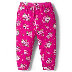 Babyhug Cotton Knit Full Length Lounge Pants with Floral & Polka Dot Print & Bow Applique Pack of 2 - Pink & Navy Blue