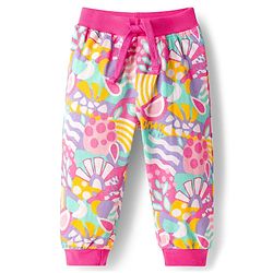 Babyhug Cotton Knit Full Length Lounge Pants with Floral & Text Print Pack of 2 - Multicolour