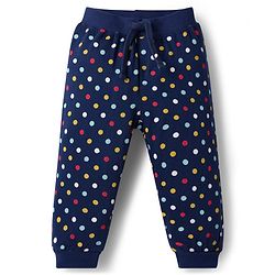 Babyhug Cotton Knit Full Length Lounge Pants with Polka Dots Pack of 2 - Navy Blue & Pink