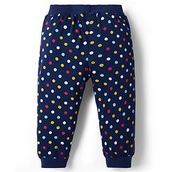 Babyhug Cotton Knit Full Length Lounge Pants with Polka Dots Pack of 2 - Navy Blue & Pink