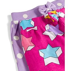 Babyhug Cotton Jersey Knit Full Length Lounge Pants with Polka Dot & Star Print Pack of 2 - Purple & Dark Pink