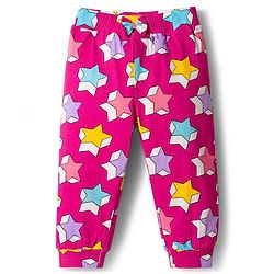 Babyhug Cotton Jersey Knit Full Length Lounge Pants with Polka Dot & Star Print Pack of 2 - Purple & Dark Pink