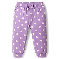 Babyhug Cotton Jersey Knit Full Length Lounge Pants with Polka Dot & Star Print Pack of 2 - Purple & Dark Pink