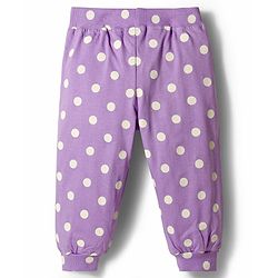Babyhug Cotton Jersey Knit Full Length Lounge Pants with Polka Dot & Star Print Pack of 2 - Purple & Dark Pink