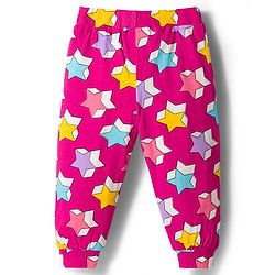 Babyhug Cotton Jersey Knit Full Length Lounge Pants with Polka Dot & Star Print Pack of 2 - Purple & Dark Pink