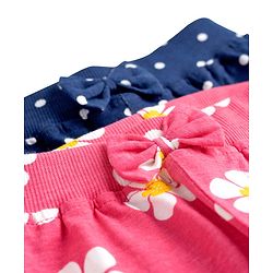 Babyhug Cotton Jersey Knit Full Length Floral & Polka Dot Printed Lounge Pants With Bow Applique Pack of 2 - Dark Pink & Navy Blue