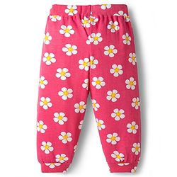 Babyhug Cotton Jersey Knit Full Length Floral & Polka Dot Printed Lounge Pants With Bow Applique Pack of 2 - Dark Pink & Navy Blue