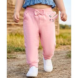 Babyhug Looper Knit Full Length Lounge Pant With Bunny Applique - Pink