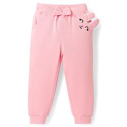 Babyhug Looper Knit Full Length Lounge Pant With Bunny Applique - Pink