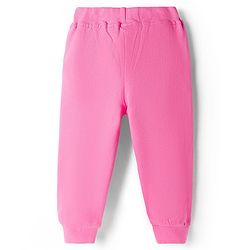 Babyhug Cotton Jersey Knit Full Length Lounge Pant With Animal Print & Bow Applique - Pink