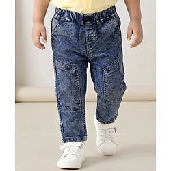 Babyhug Full Length Washed Denim Jeans With Stretch - Blue