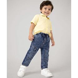 Babyhug Full Length Washed Denim Jeans With Stretch - Blue