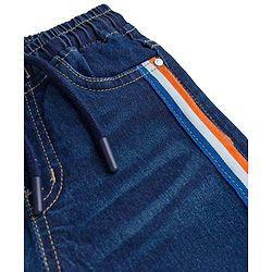 Babyhug Denim Full Length Jeans With Stretch & Tape Detailing - Navy Blue