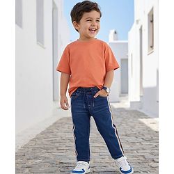 Babyhug Denim Full Length Jeans With Stretch & Tape Detailing - Navy Blue