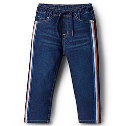 Babyhug Denim Full Length Jeans With Stretch & Tape Detailing - Navy Blue