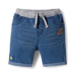 Babyhug Mid Thigh Washed Denim Shorts With Stretch - Blue