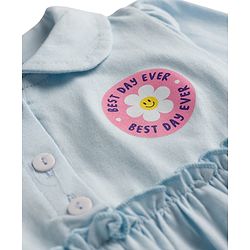 Babyug Single Jersey Knit Full Sleeves Best Day Ever Text Printed Frock with Bloomer - Blue