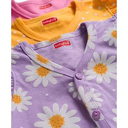 Babyhug 100% Cotton Interlock Knit Frill Sleeves Jhablas With Floral Print Pack Of 3 - Pink Purple & Yellow