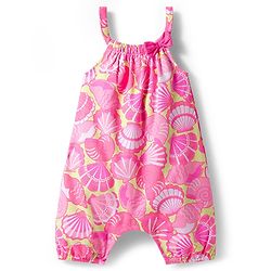 Babyhug Single Jersey Knit Dungaree & Half Sleeves Inner Tee With Seashell Print - Pink