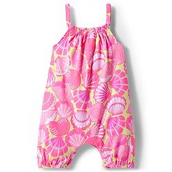 Babyhug Single Jersey Knit Dungaree & Half Sleeves Inner Tee With Seashell Print - Pink