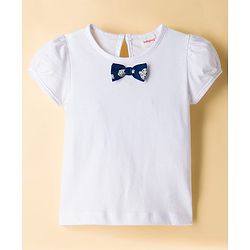Babyhug Single Jersey Knit Haf Sleeves Top & Skirt Set With Heart Print - White & Navy Blue