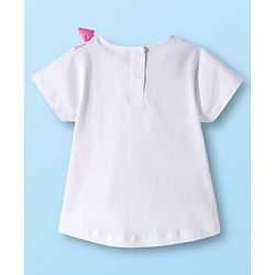 Babyhug Single Jersey Knit Half Sleeves Floral Printed Top & Shorts Set with Bow Applique - Pink & White