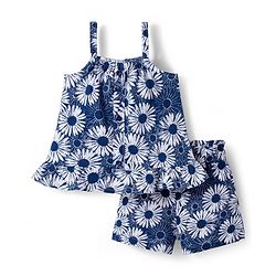 Babyhug Single Jersey Knit Sleeveless Floral Printed Co-ords Top & Shorts Set - Navy Blue