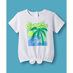 Babyhug Single Jersey Knit Half Sleeves Top & Shorts Set with Beach Theme Graphic - Limegreen & White