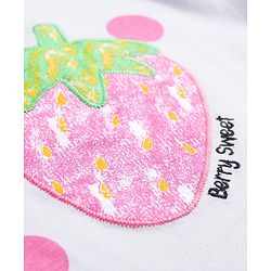 Babyhug Single Jersey Knit Half Sleeves Polka Dot Printed Top & Shorts Set with Bow Applique & Strawberry Embroidery - Pink & White