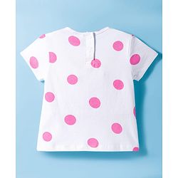 Babyhug Single Jersey Knit Half Sleeves Polka Dot Printed Top & Shorts Set with Bow Applique & Strawberry Embroidery - Pink & White