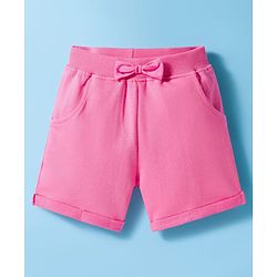 Babyhug Single Jersey Knit Half Sleeves Polka Dot Printed Top & Shorts Set with Bow Applique & Strawberry Embroidery - Pink & White
