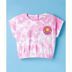 Babyhug Single Jersey Knit Tie & Dye Top & Shorts Set with Path Detailing - Pink