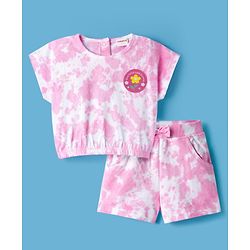 Babyhug Single Jersey Knit Tie & Dye Top & Shorts Set with Path Detailing - Pink
