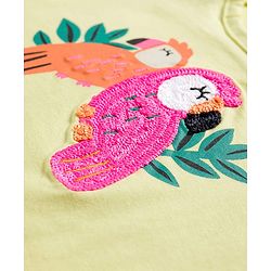 Babyhug Single Jersey Knit Frill Sleeves Top & Shorts Set with Bird Embroidery - Yellow & Pink