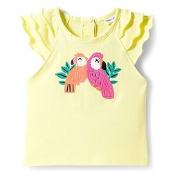 Babyhug Single Jersey Knit Frill Sleeves Top & Shorts Set with Bird Embroidery - Yellow & Pink