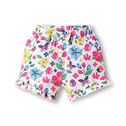 Babyhug Single Jersey Knit Frill Sleeves Floral Printed Top & Shorts Set with Applique - Light Blue