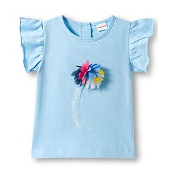 Babyhug Single Jersey Knit Frill Sleeves Floral Printed Top & Shorts Set with Applique - Light Blue