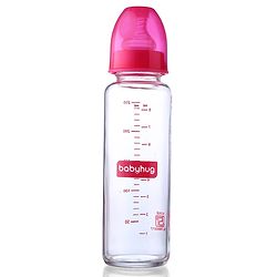 Babyhug SlimSip Glass Feeding Bottle Set  | Narrow Neck | Heat-Resistant Borosilicate Glass | Anti-Colic Nipple Pack of 2 Pink - 250 ml Each