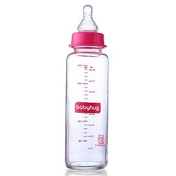 Babyhug SlimSip Glass Feeding Bottle Set  | Narrow Neck | Heat-Resistant Borosilicate Glass | Anti-Colic Nipple Pack of 2 Pink - 250 ml Each