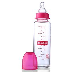 Babyhug SlimSip Glass Feeding Bottle Set  | Narrow Neck | Heat-Resistant Borosilicate Glass | Anti-Colic Nipple Pack of 2 Pink - 250 ml Each