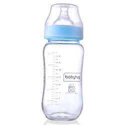 Babyhug GentleFlow Wide Neck Feeding Bottles Set of 2 - 240ml Each Blue|Heat-Resistant Borosilicate Glass| Anti-Colic Silicone Nipple|Leak-Proof|Microwave and Sterilizer Safe| BPA Free|Measuring Scale